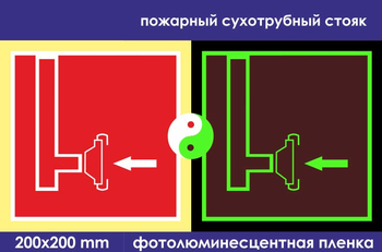 F08 пожарный сухотрубный стояк (ГОСТ 34428-2018, фотолюминесцентная пленка, 200х200 мм) - Знаки безопасности - Фотолюминесцентные знаки - ohrana.inoy.org